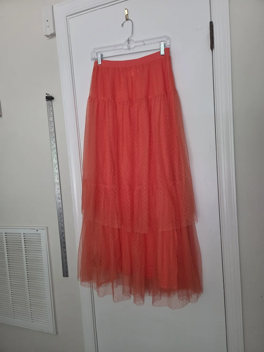By Anthropologie Orange Dotted Tulle Tiered Maxi Skirt NWOT Small Bohemian - Picture 4 of 5